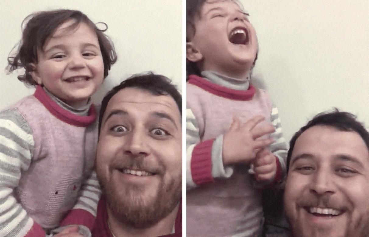 Папа научил дочь 4 лет смеяться, когда поблизости раздаются взрывы: трогательное видео из Сирии