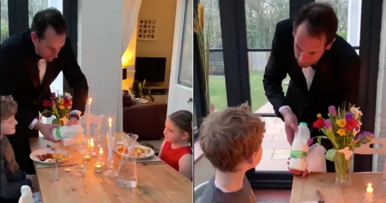 Папа сыграл роль официанта, устроив детям романтический ужин на карантине: милое видео