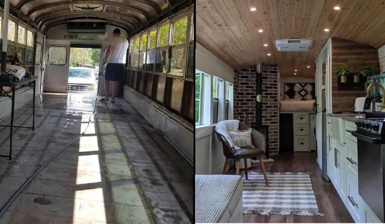 Пара перетворила старий шкільний автобус у затишний будинок