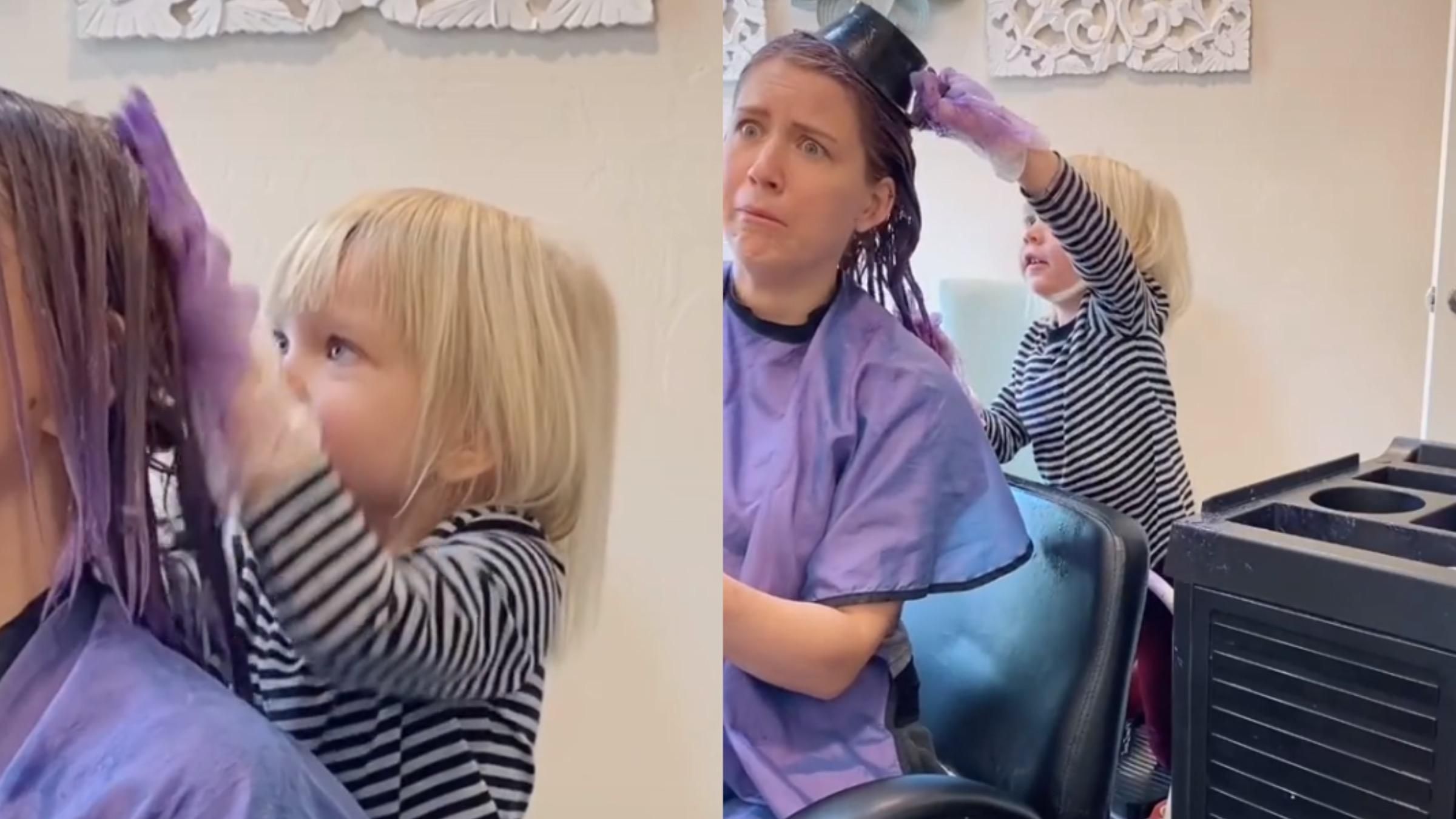 3-річна дівчинка допомогла мамі змінити колір волосся: курйозне відео