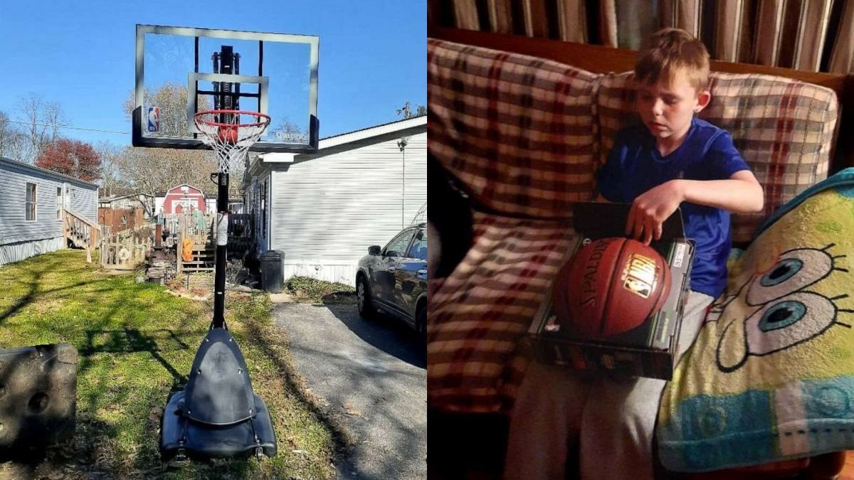 Баскетбольная стойка и м'яч: подарок курьер сделал незнакомой семье