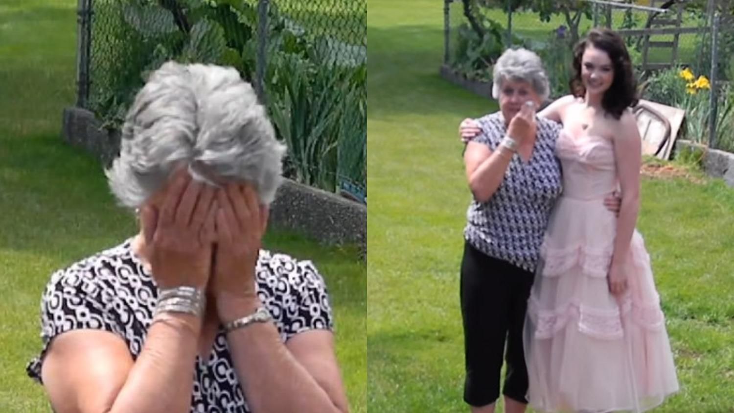 Внучка надела бабушкино платье на свой выпускной: видео реакции