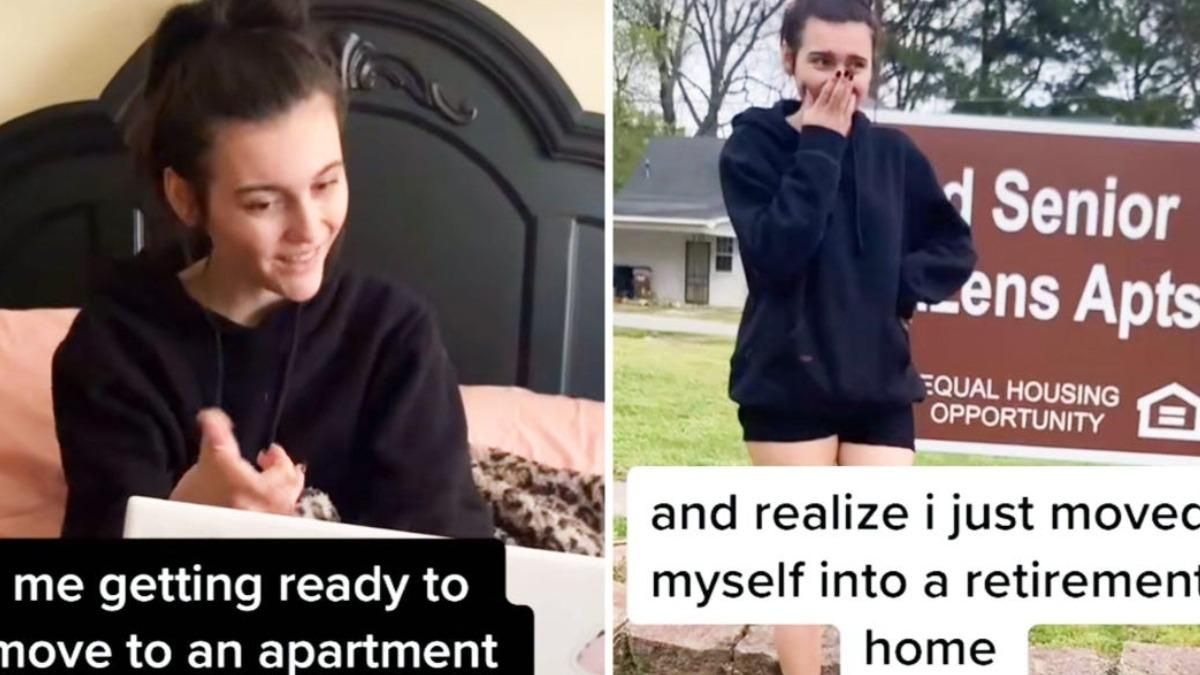 Девушка съехала от родителей в апартаменты для пожилых людей Девушка съехала от родителей в апартаменты для пожилых людей