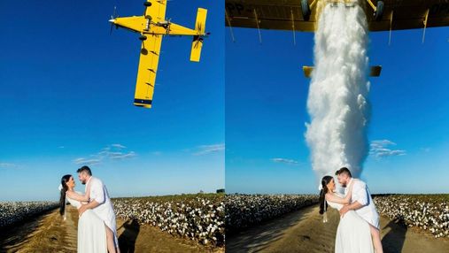 Під час весільної фотосесії на закоханих з літака вилили 900 літрів води: відео