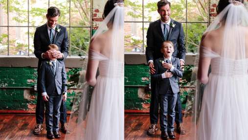 Син нареченого розплакався, побачивши майбутню дружину батька у весільній сукні: зворушливі фото